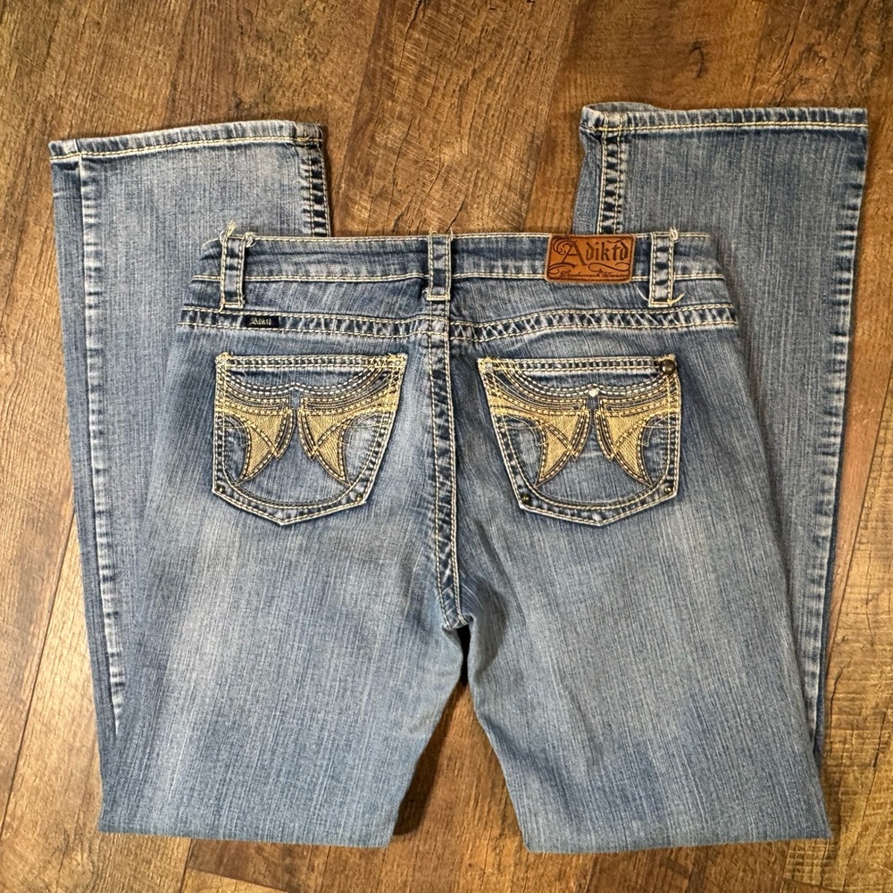 Adiktd Light Medium Blue Straight Leg Jeans Embellished Pockets Size 12 - Picture 3 of 10